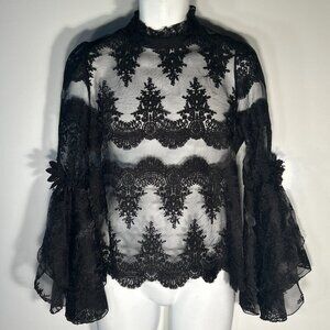 N by Nancy SZS Black Lace Sheer Blouse Boho Dark Romance Feminine Whimsigoth